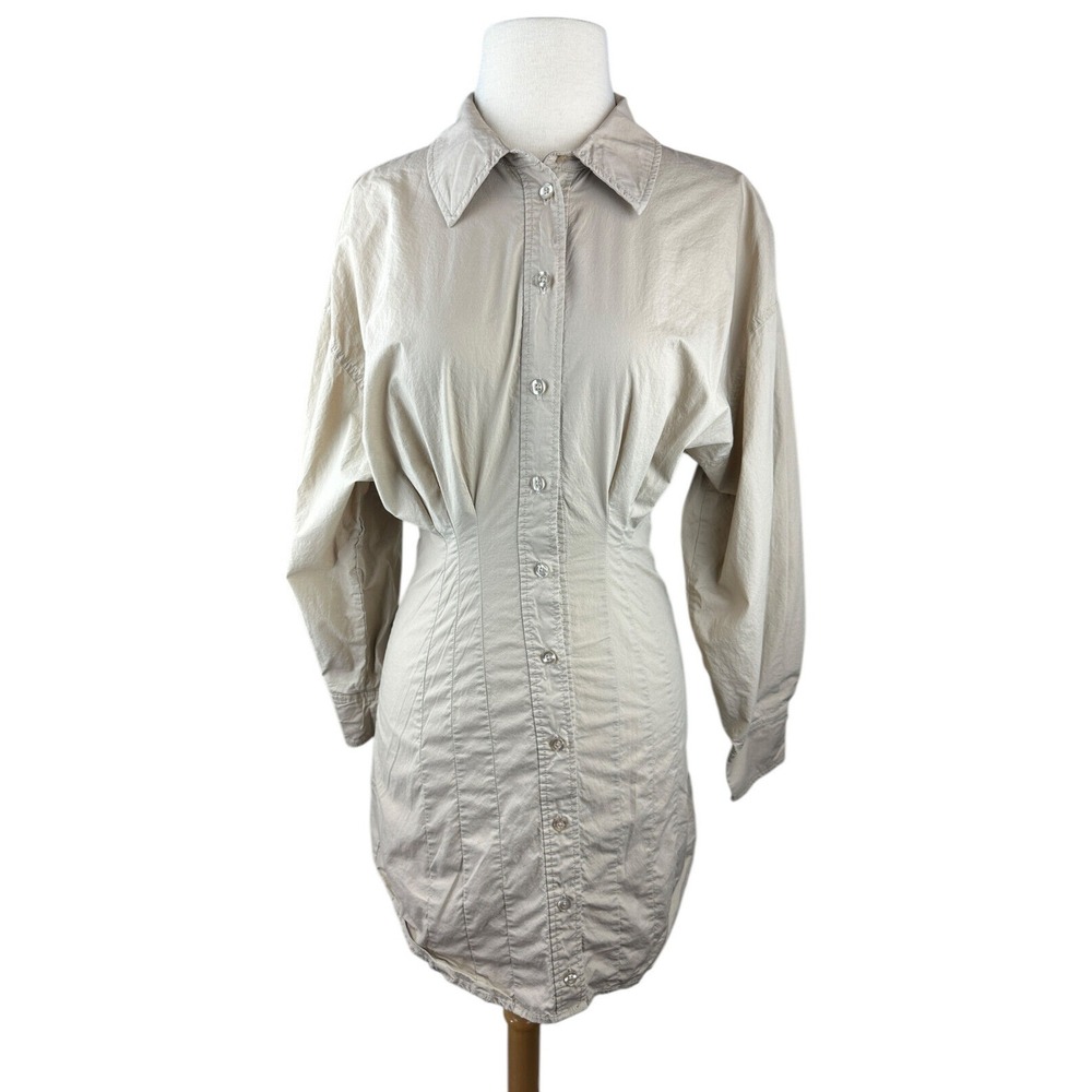 L'Academie x Revolve The Ismene Mini Button Shirt Dress Khaki Tan Size XS Chic - Picture 16 of 16